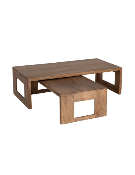 Tables basses gigognes rectangulaires bois de manguier brun 140/120 cm Veldane Ixia - 2