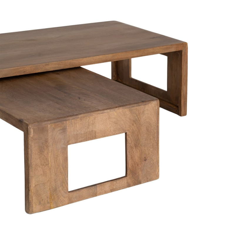 Tables basses gigognes rectangulaires bois de manguier brun 140/120 cm Veldane Ixia - 7