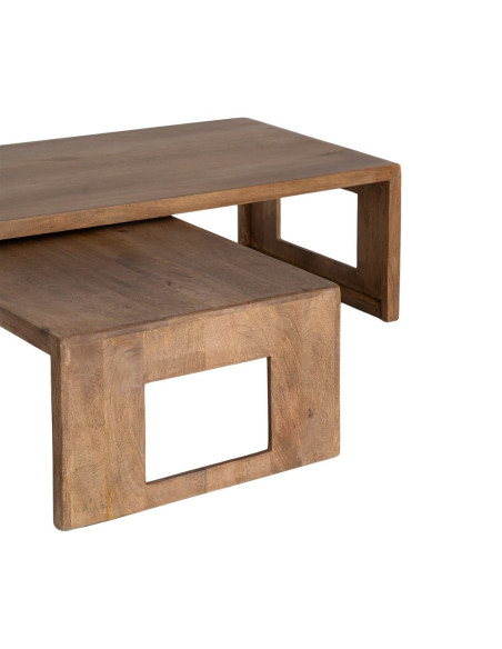 Tables basses gigognes rectangulaires bois de manguier brun 140/120 cm Veldane Ixia - 7