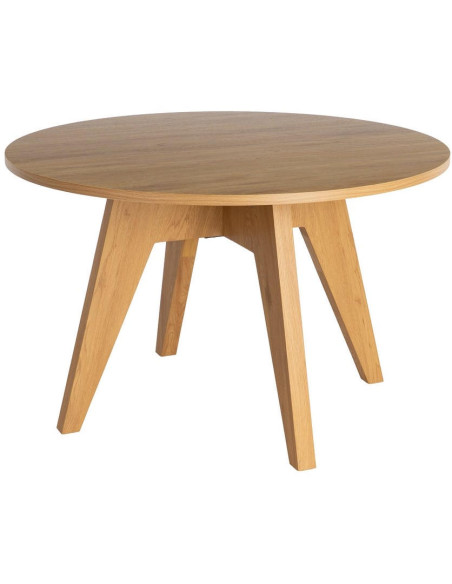 Table à manger ronde effet bois naturel MDF 120 cm Alvoryn Ixia - 1