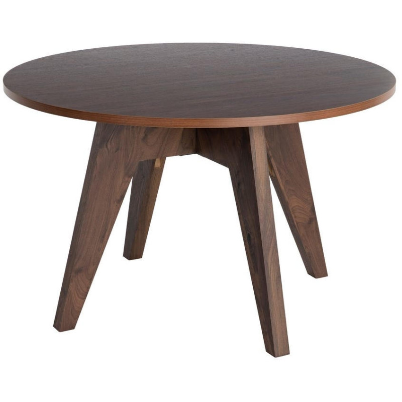 Table à manger ronde MDF effet bois brun 120 cm Alvoryn Ixia - 1