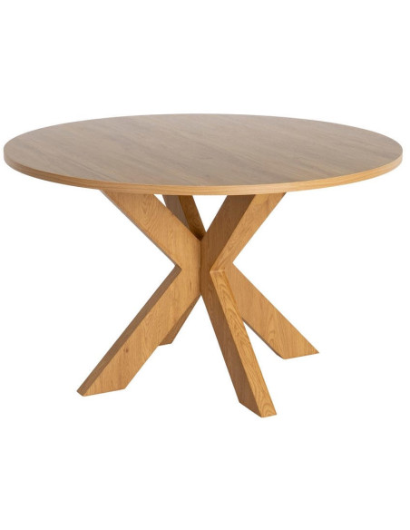 Table à manger ronde MDF effet bois naturel 120 cm Solviane Ixia - 1
