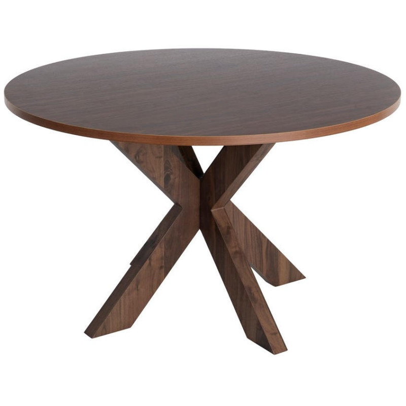 Table à manger ronde MDF effet bois foncé 120 cm Solviane Ixia - 1