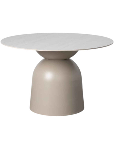 Table à manger ronde pierre sintérisée effet travertin beige 120 cm Orciano Ixia - 1