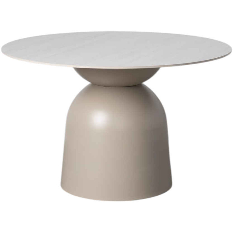 Table à manger ronde pierre sintérisée effet travertin beige 120 cm Orciano Ixia - 1