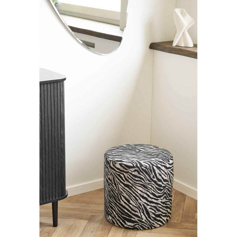 Pouf rond motif zèbre noir et blanc 40 cm Kimberley House Nordic - 2