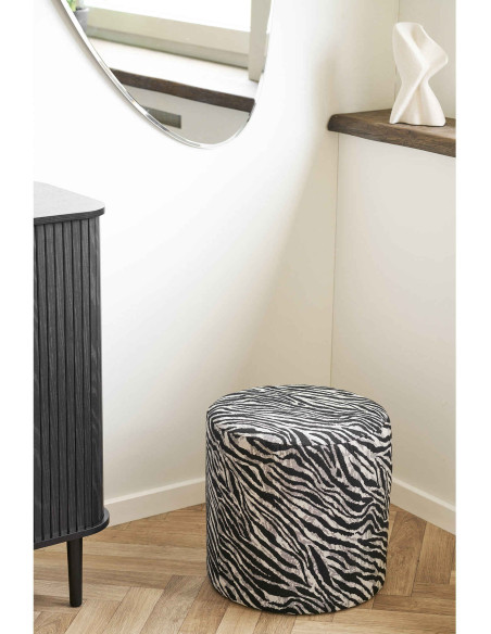 Pouf rond motif zèbre noir et blanc 40 cm Kimberley House Nordic - 2