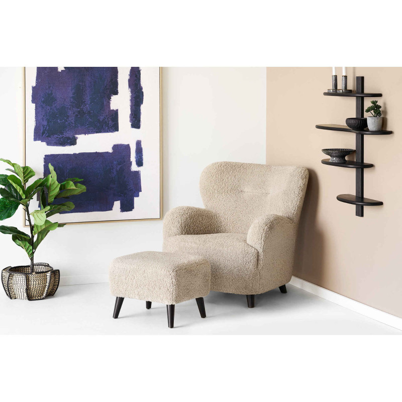 Pouf repose-pieds bouclette beige 54 cm Lunaro House Nordic - 2