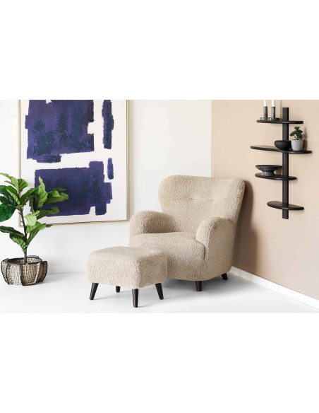 Pouf repose-pieds bouclette beige 54 cm Lunaro House Nordic - 2