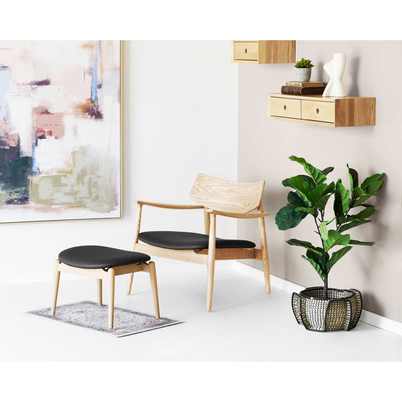 Repose-pieds fauteuil chêne naturel et polyuréthane noir 53,5 cm Olvera House Nordic - 2