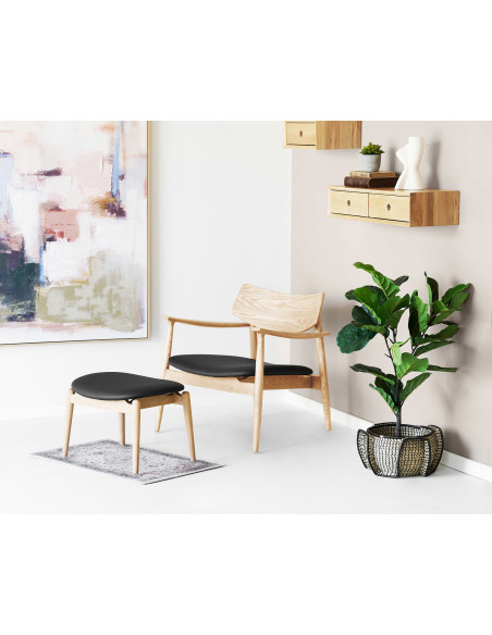 Repose-pieds fauteuil chêne naturel et polyuréthane noir 53,5 cm Olvera House Nordic - 2