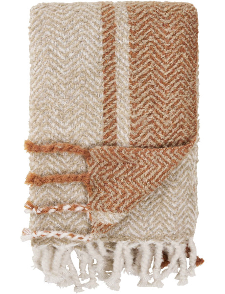 Plaid canapé beige orange à franges 130x180 cm Almora House Nordic - 1