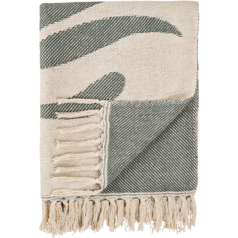 Plaid coton réversible vert sauge et beige 130x180 cm Loni House Nordic - 2