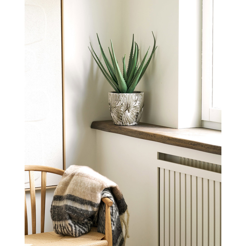 Cache-pot vert en terre cuite relief feuilles 20 cm Halmryka House Nordic - 1