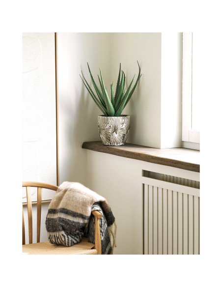 Cache-pot vert en terre cuite relief feuilles 20 cm Halmryka House Nordic - 1