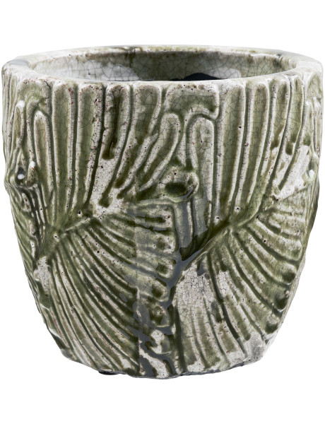 Cache-pot vert en terre cuite relief feuilles 20 cm Halmryka House Nordic - 2