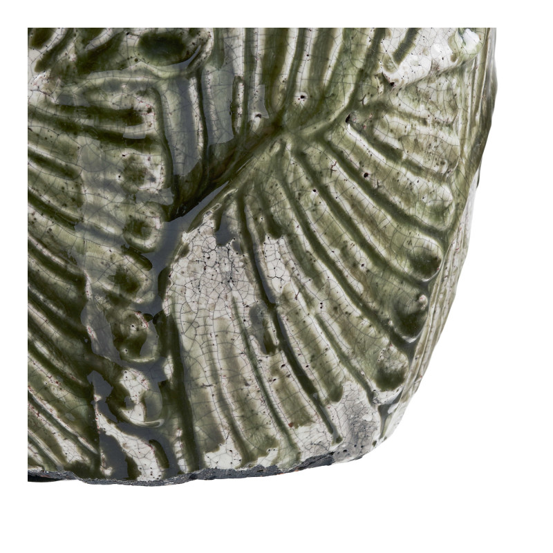 Cache-pot vert en terre cuite relief feuilles 20 cm Halmryka House Nordic - 4
