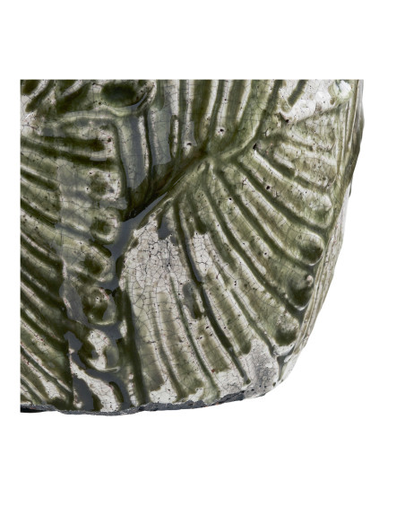 Cache-pot vert en terre cuite relief feuilles 20 cm Halmryka House Nordic - 4