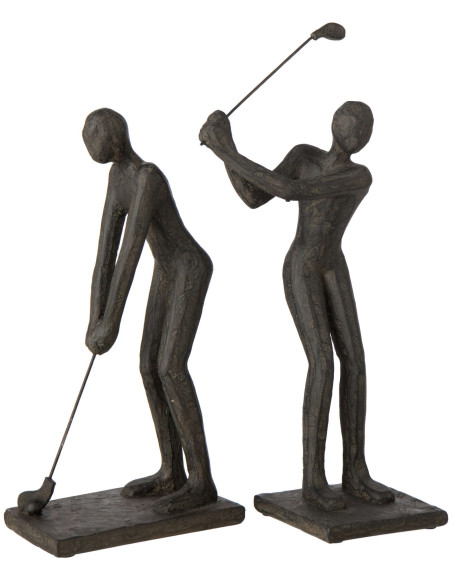 Lot de 2 sculptures de golfeurs noires en polyrésine 15,5x10,5x35 cm Dornoch J-Line - 1