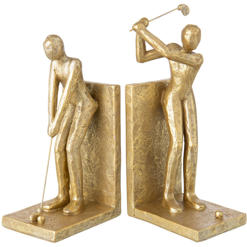Set de 2 serre-livres golfeurs dorés polyrésine 27x11x30 cm Dornoch J-Line - 1