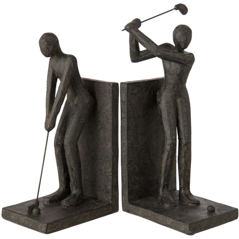 Set de 2 serre-livres golfeurs noirs polyrésine 27x11x30 cm Dornoch J-Line - 1