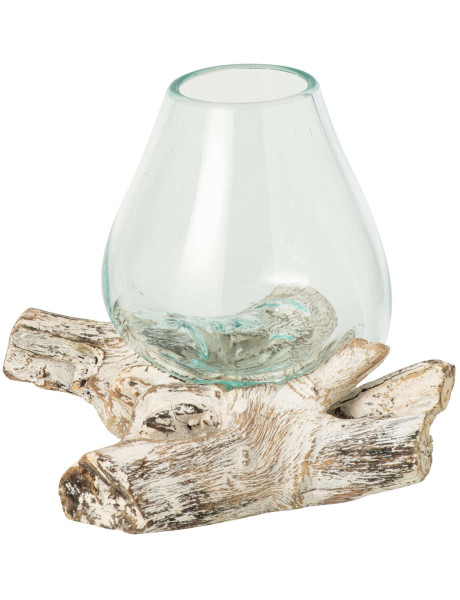 Vase en verre transparent sur pied bois blanc 20x20x20 cm Domburg J-Line - 1
