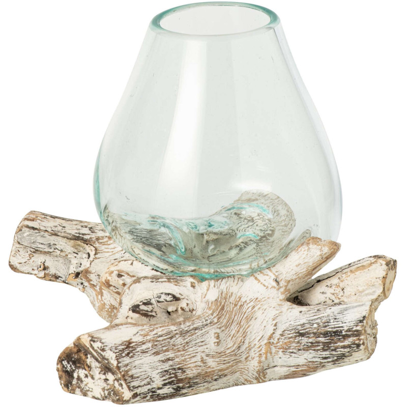 Vase en verre transparent sur pied bois blanc 20x20x20 cm Domburg J-Line - 1