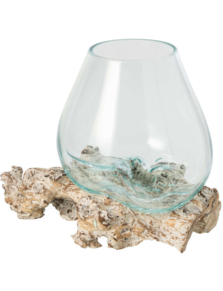 Grand vase en verre transparent sur pied en bois blanc 30x30x30 cm Domburg J-Line - 1