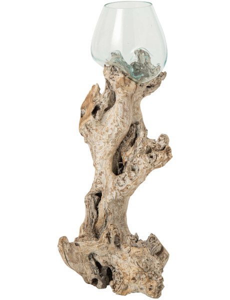 Vase haut en verre transparent sur pied bois blanc 40x40x80 cm Domburg J-Line - 1