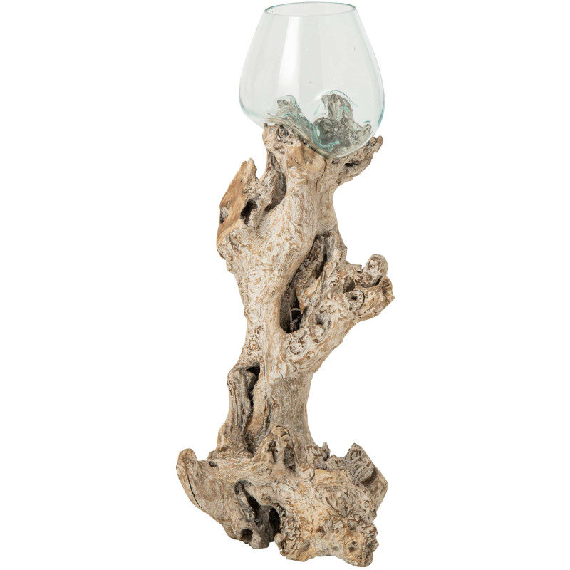 Vase haut en verre transparent sur pied bois blanc 40x40x80 cm Domburg J-Line - 1