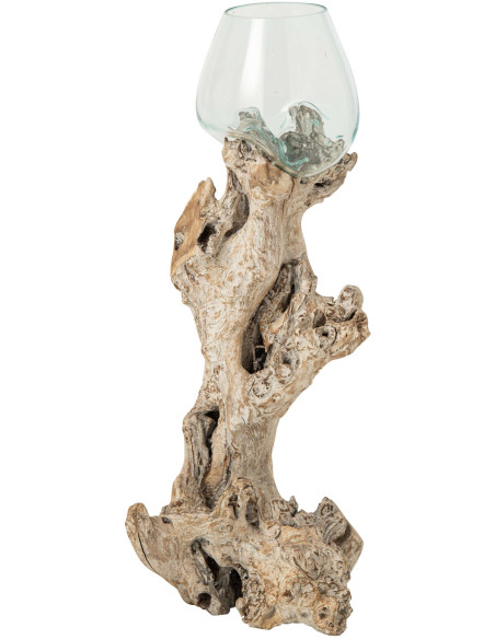 Vase haut en verre transparent sur pied bois blanc 40x40x80 cm Domburg J-Line - 1