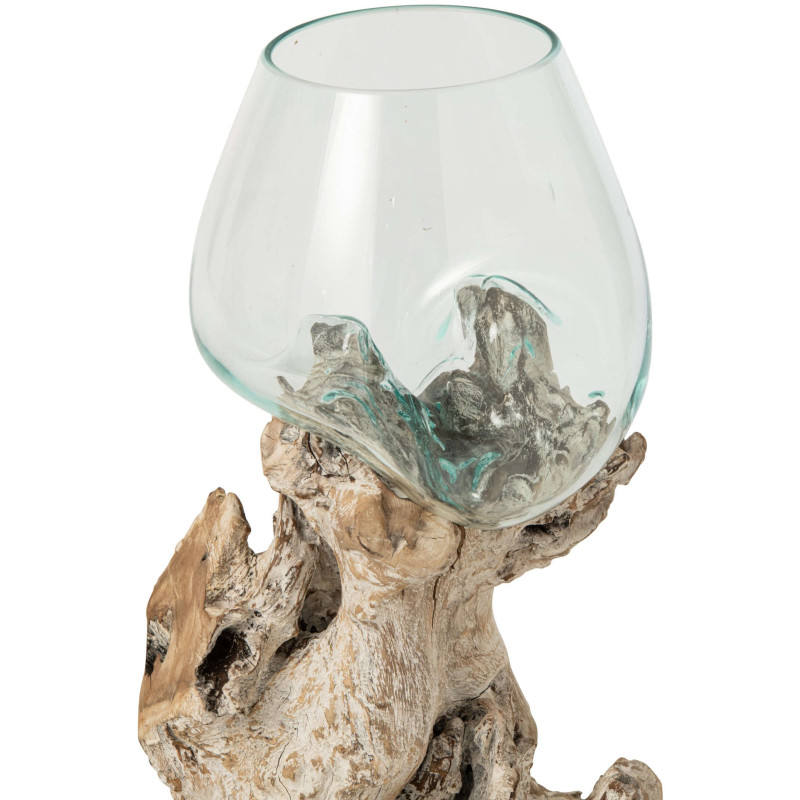 Vase haut en verre transparent sur pied bois blanc 40x40x80 cm Domburg J-Line - 2
