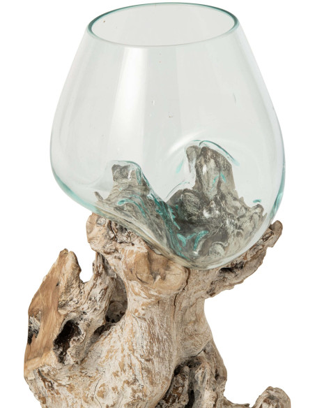 Vase haut en verre transparent sur pied bois blanc 40x40x80 cm Domburg J-Line - 2