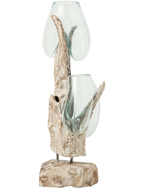 Double vase en verre transparent sur pied bois blanc 30x30x69 cm Domburg J-Line - 1