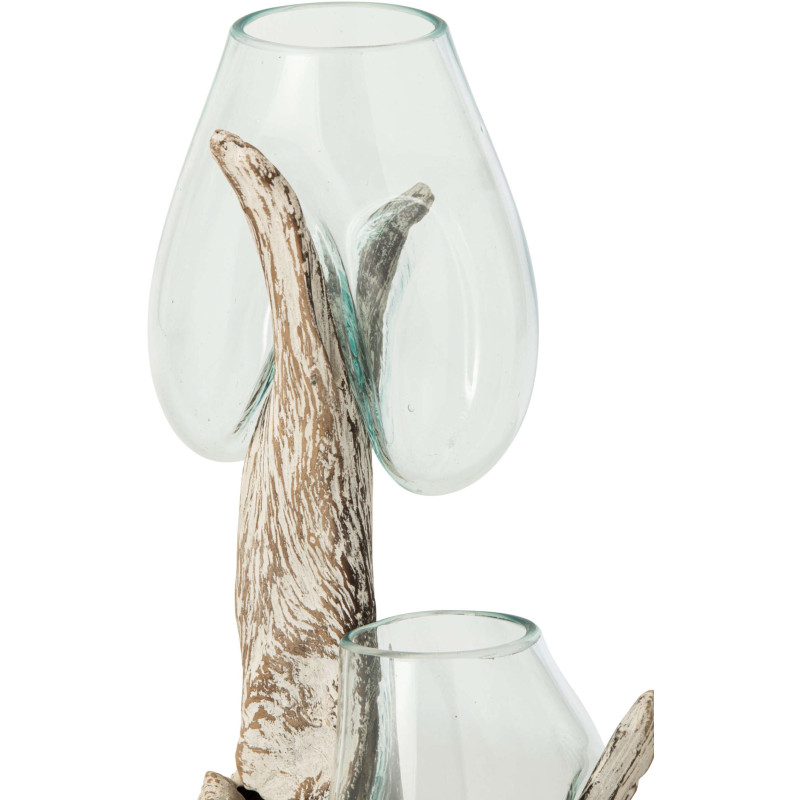Double vase en verre transparent sur pied bois blanc 30x30x69 cm Domburg J-Line - 2