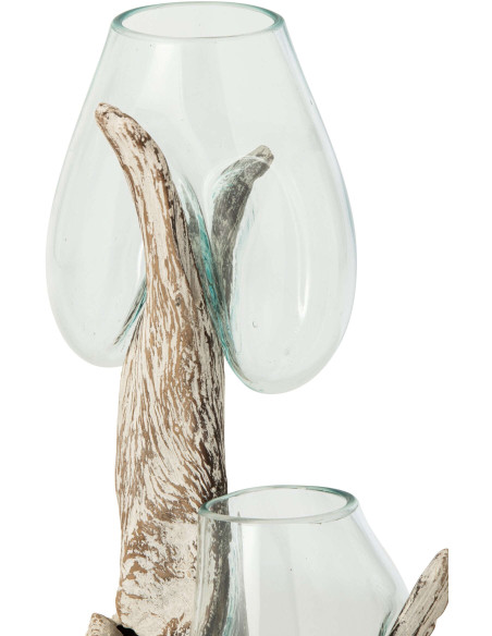 Double vase en verre transparent sur pied bois blanc 30x30x69 cm Domburg J-Line - 2