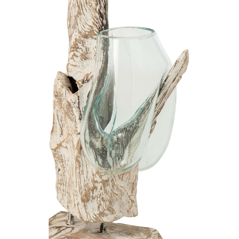 Double vase en verre transparent sur pied bois blanc 30x30x69 cm Domburg J-Line - 3