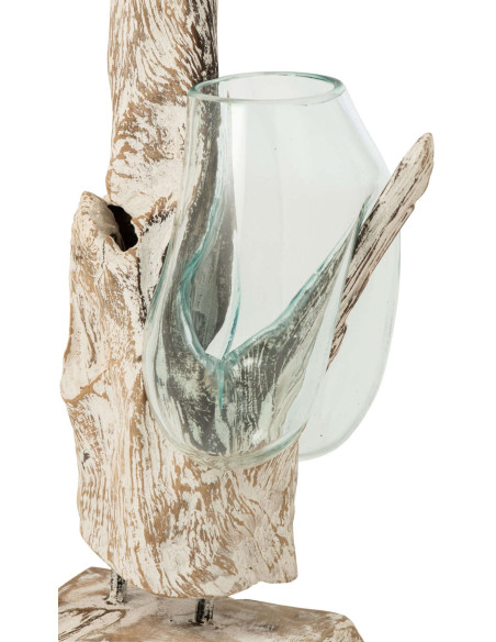 Double vase en verre transparent sur pied bois blanc 30x30x69 cm Domburg J-Line - 3