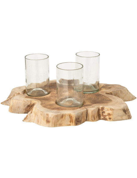 Photophore 3 verres en teck naturel 31x27x5,5 cm Jepara J-Line - 1