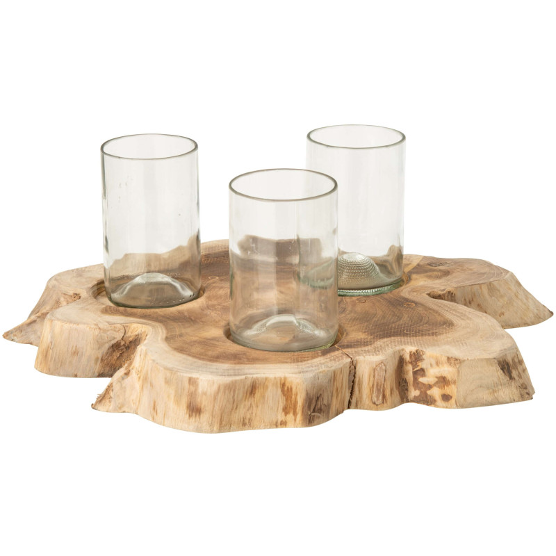 Photophore 3 verres en teck naturel 31x27x5,5 cm Jepara J-Line - 1