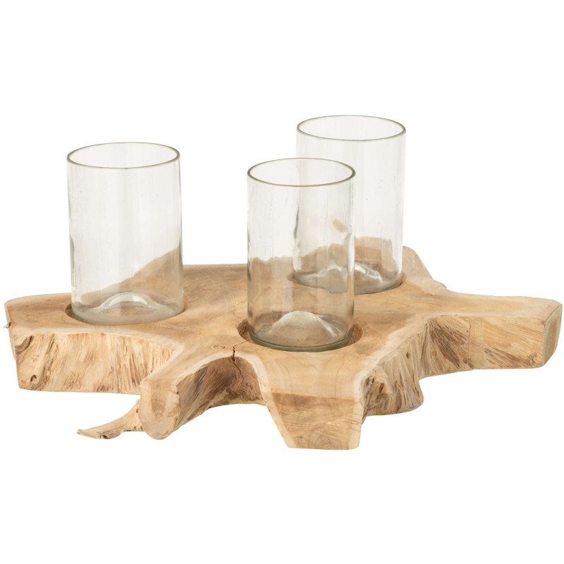 Photophore 3 verres en teck naturel 31x27x5,5 cm Jepara J-Line - 2