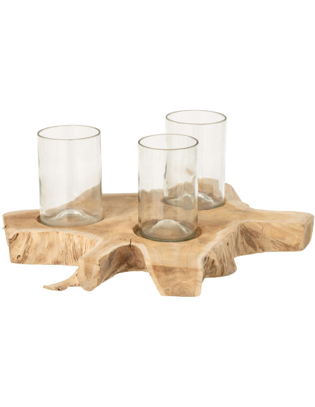 Photophore 3 verres en teck naturel 31x27x5,5 cm Jepara J-Line - 2