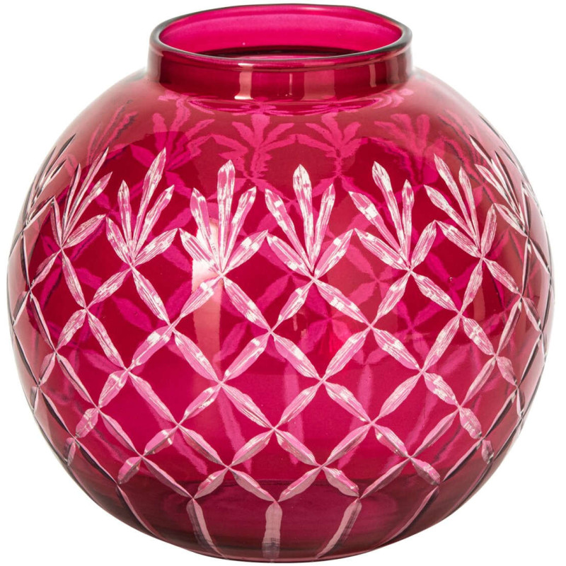 Vase rond en verre rose à relief 11x11x19 cm Chioggia J-Line - 1