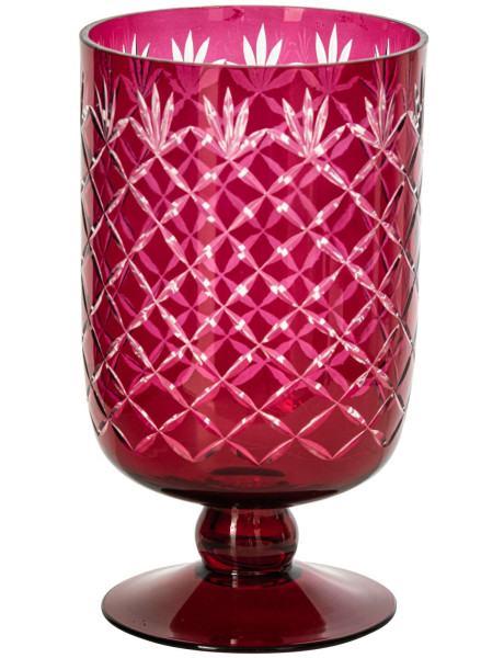 Photophore sur pied en verre rose à relief 15,5x15,5x26,5 cm Chioggia J-Line - 1