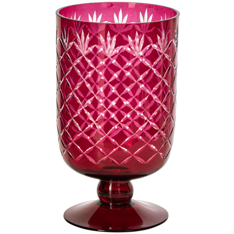 Photophore sur pied en verre rose à relief 15,5x15,5x26,5 cm Chioggia J-Line - 1