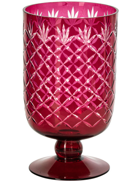Photophore sur pied en verre rose à relief 15,5x15,5x26,5 cm Chioggia J-Line - 1
