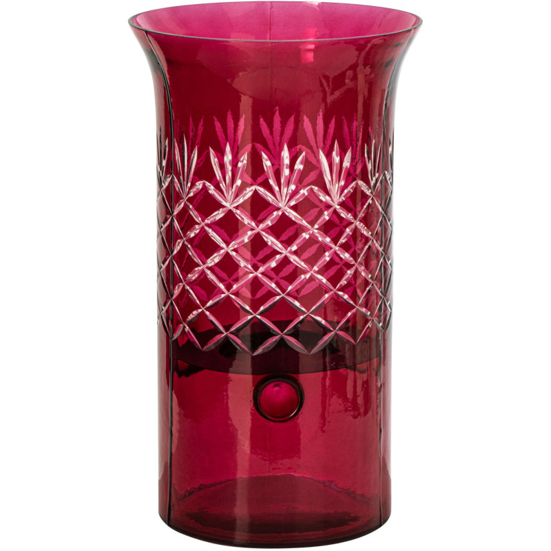 Grand photophore en verre rose à relief 19x19x34 cm Chioggia J-Line - 1