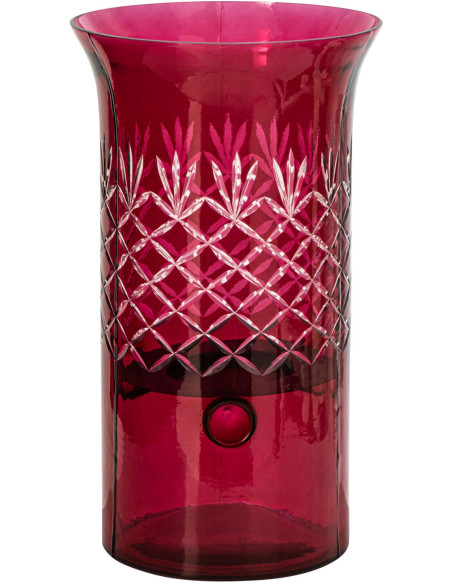 Grand photophore en verre rose à relief 19x19x34 cm Chioggia J-Line - 1