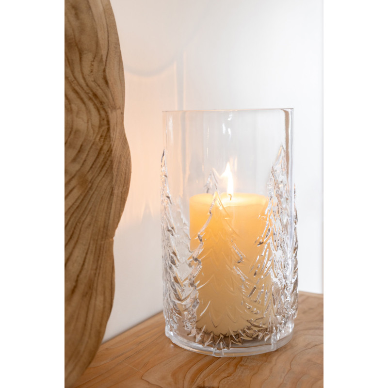 Photophore verre transparent décor sapins 16x16x23,5 cm Vinterdam J-Line - 2