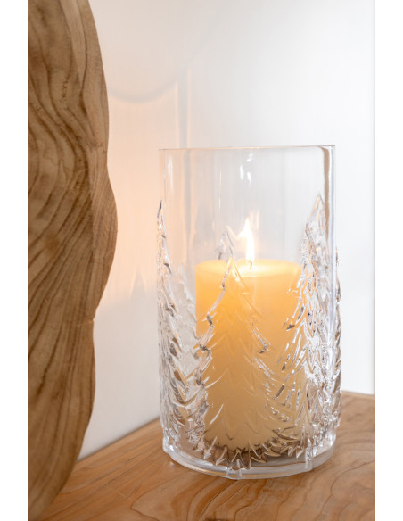 Photophore verre transparent décor sapins 16x16x23,5 cm Vinterdam J-Line - 2